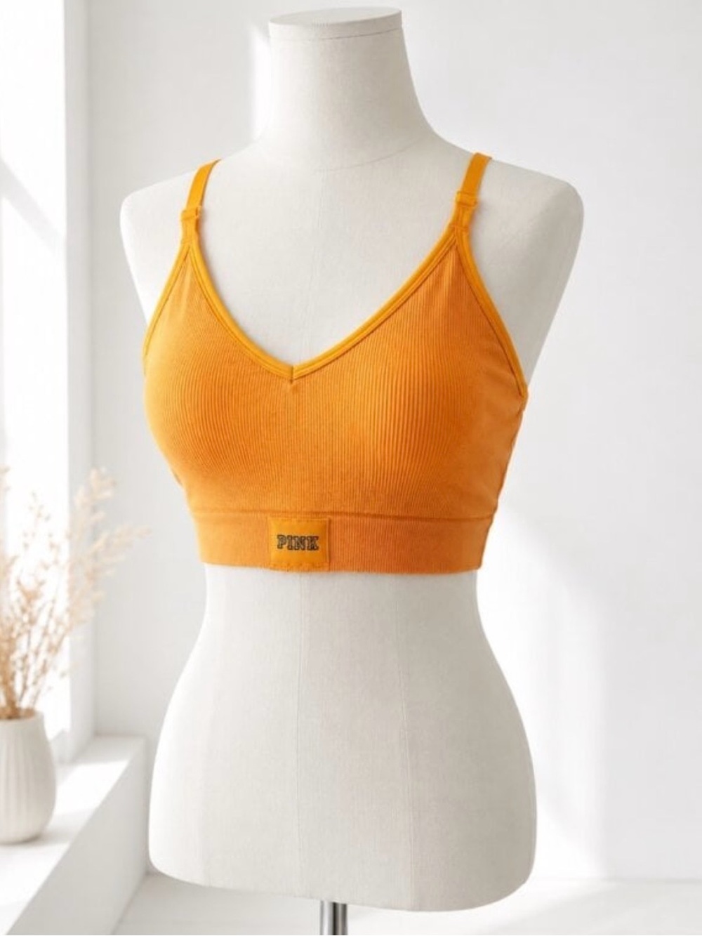 PINK Victoria's Secret Ribbed V-Neck Bralette in Orange